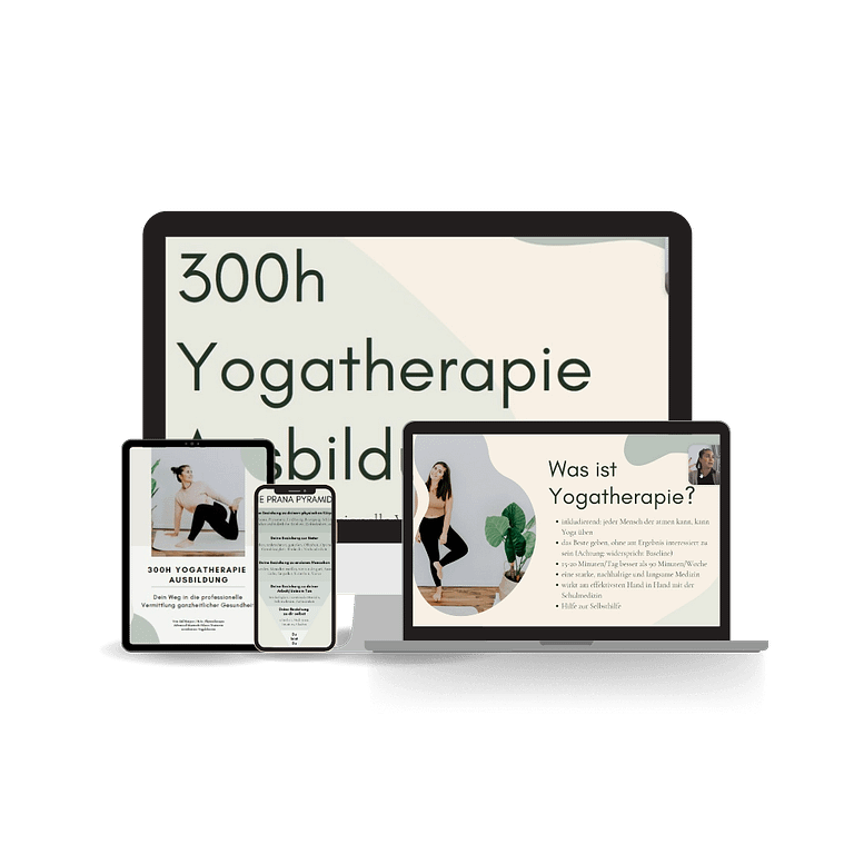 Yogatherapie Ausbildung auf einem Handy Laptop Computer und Tablet
